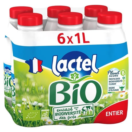 Lactel lait entier bio certifié ab  6x1l