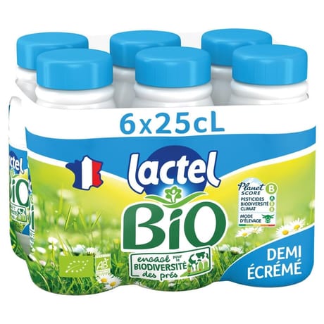 Lactel lait bio 1/2 écrémé bouteille 6x25cl