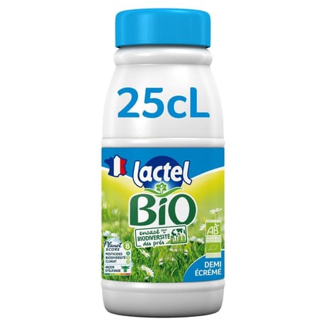 Lactel lait bio 1/2 écrémé bouteille 25cl