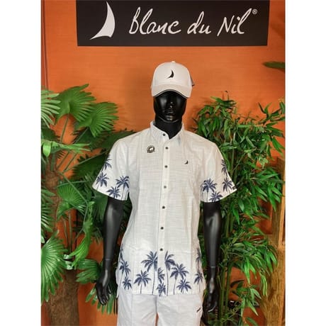 Chemise pap manches courtes col classique imprimé bleu BLANC XXL