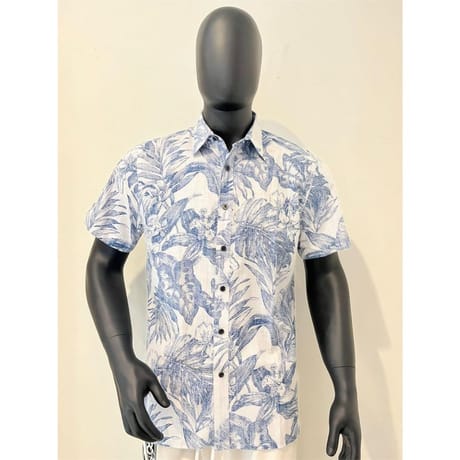 Chemise manches courtes homme FEUILLES BLEUES XXXL