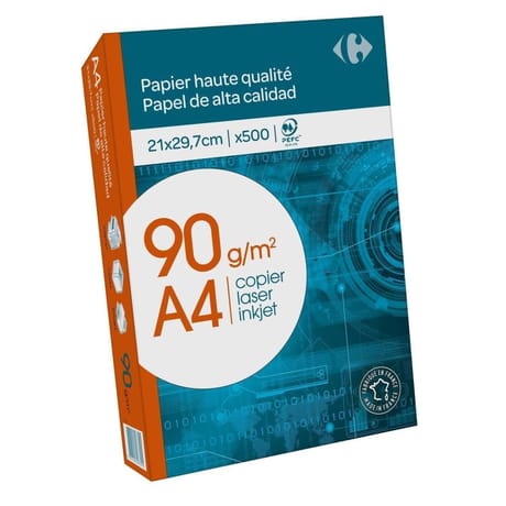 Carrefour ramette de papier 500 feuilles A4 90 grammes