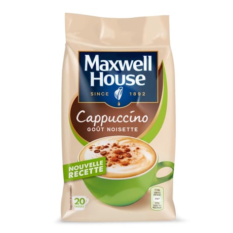 Maxwell house cappuccino noisette café soluble recharge 340g