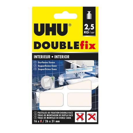 Uhu 16 pastilles doublefix intérieur extra fort - 2.5kg - 26x31mm