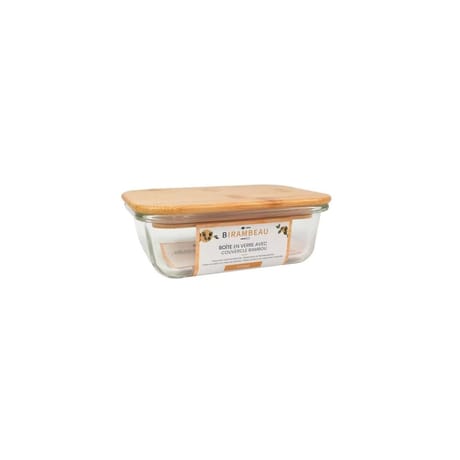 Boîte verre rectangle avec couvercle bambou 370ml