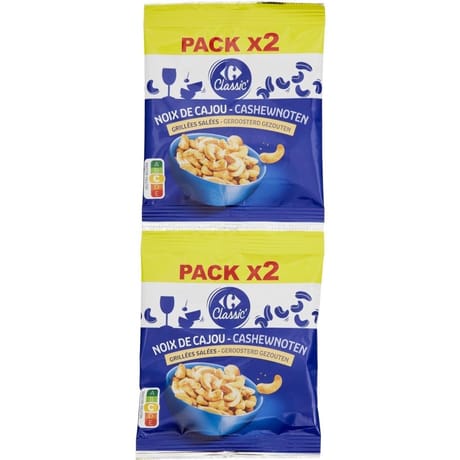 Carrefour classic' noix de cajou grillées salées 2x125g