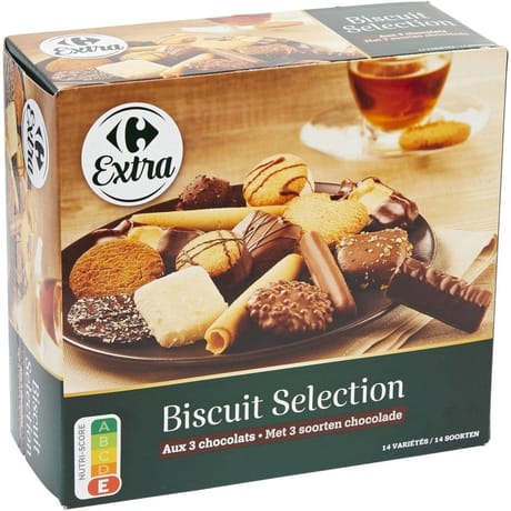 Carrefour extra assortiment de biscuits 14 variétés 3 chocolats 750g
