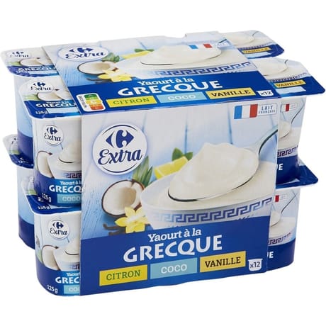 Carrefour Extra yaourt à la grecque citron coco vanille 12x125g