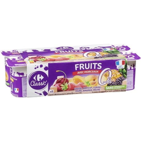 Carrefour classic yaourt aux fruits avec morceaux 0% mg 8x125g