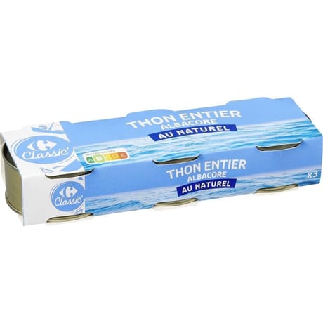 Carrefour Classic' thon entier albacore au naturel 3x 56g