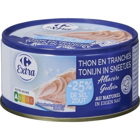 Carrefour extra thon en tranches albacore au naturel 140g
