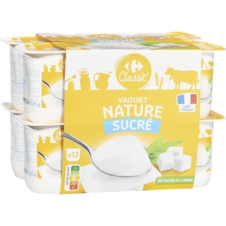 Carrefour classic' yaourt nature sucré 12x125g