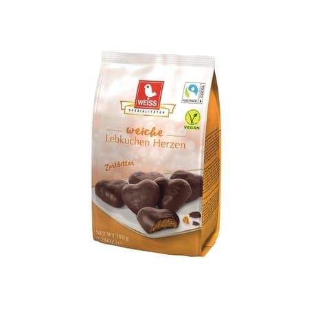 Weiss coeurs de pain d'épices enrobés de chocolat noir 150g