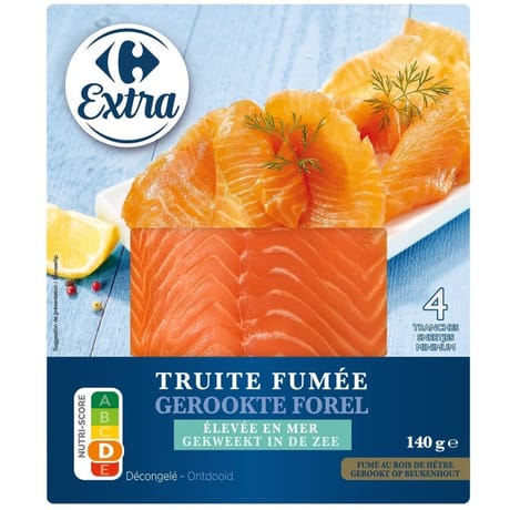 Carrefour extra truite fumée 4 tranches 140g