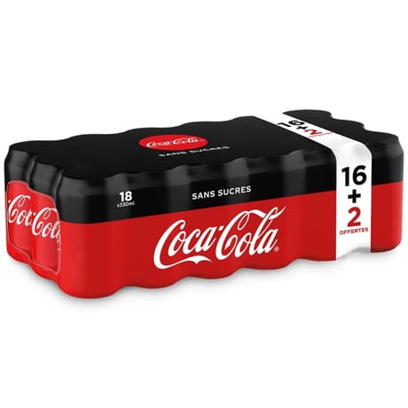 Coca cola zéro boite 33clx18 16+2 boites offertes