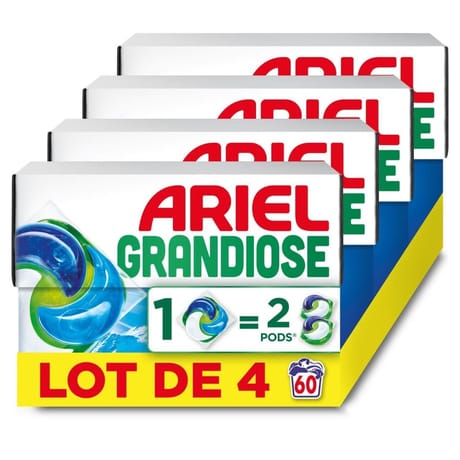 Ariel grandiose pods, lessive liquide en capsules 15 lavages, fraicheu