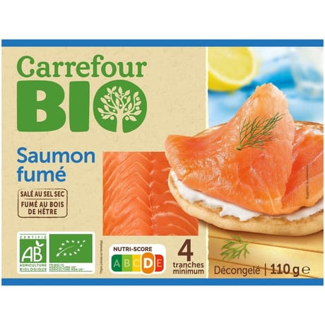 Carrefour bio saumon fumé 4 tranches 110g