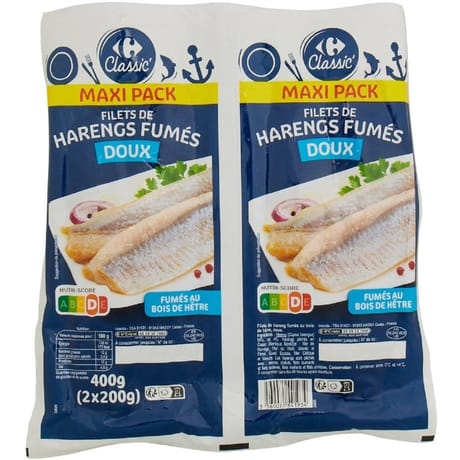 Carrefour classic' hareng fumé doux 2 x 200g