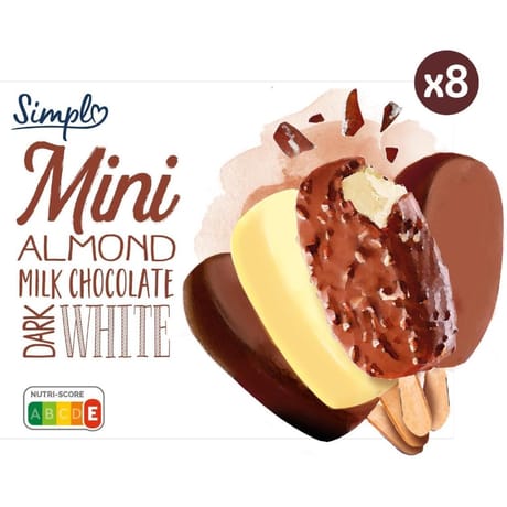 Simpl Glaces mini amandes chocolat au lait/noir/blanc x8 284g