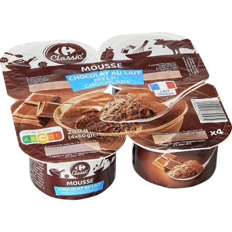 Carrefour classic mousse chocolat au lait 4x60g