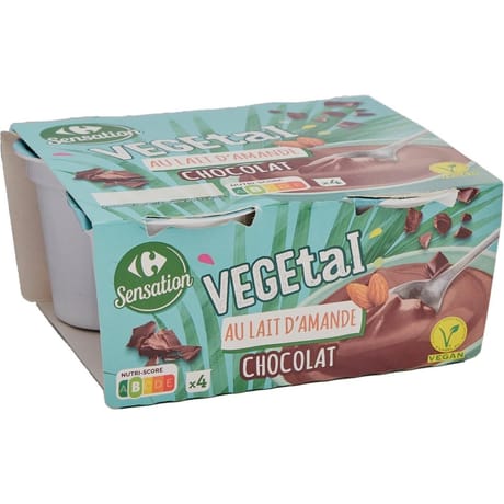 Carrefour Sensation crème dessert lait d'amande chocolat 4x100g
