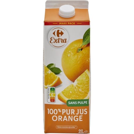 Carrefour Extra pur jus d'orange 100% sans pulpe 2l
