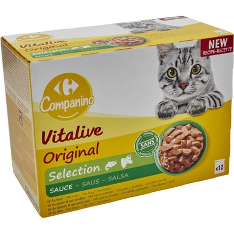 Carrefour companino pâtée pour chat sélection en sauce 12 sachets de 100g