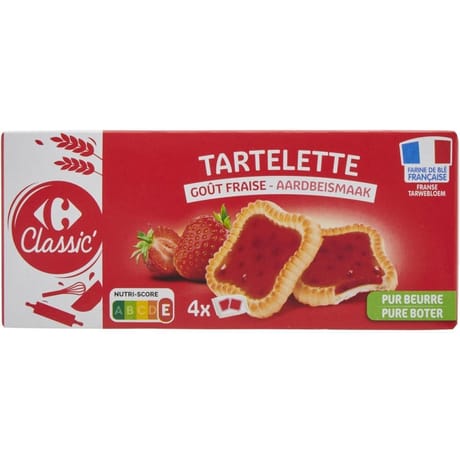 Carrefour classic' biscuit tartelettes pur beurre fraise 127g