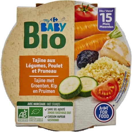 Carrefour baby bio tajine aux légumes, poulet et pruneau dès 15 mois 250g