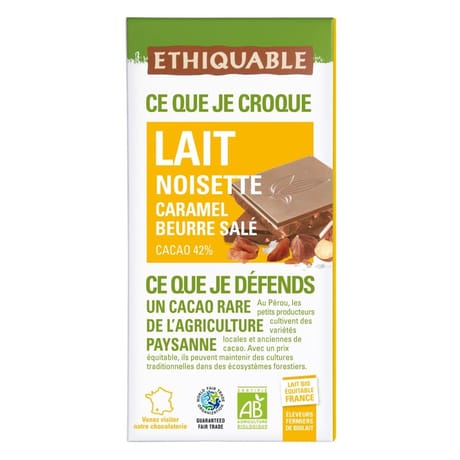 Ethiquable chocolat lait nougatine noisette bio 100g