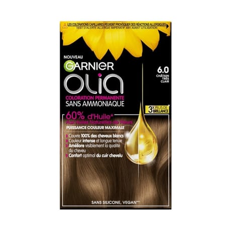 Olia coloration capillaire permanente 6.0 châtain très clair