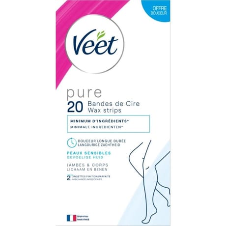 Veet pure bande de cire jambes et corps peaux sensibles x20