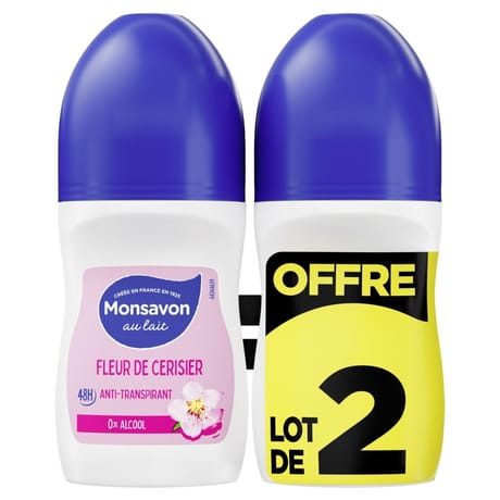 Monsavon déodorant bille fleur de cerisier 50mlx2