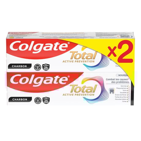 Colgate total dentifrice 24h active charbon 2x75ml