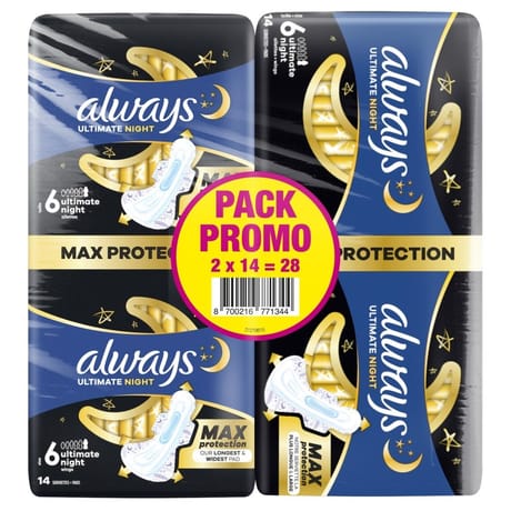 Always serviettes ultimate nuit (taille 6) avec ailettes x28