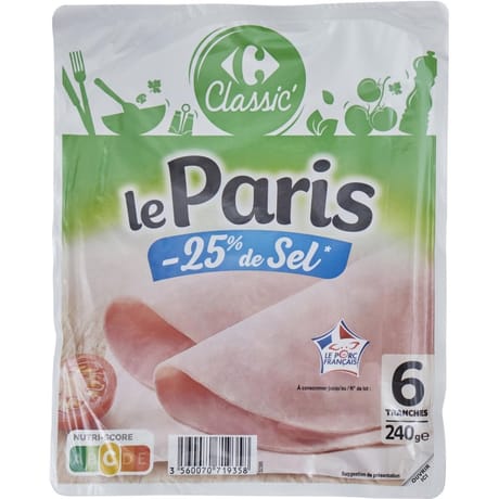 Carrefour classic' jambon le Paris sel réduit 6 tranches 240g