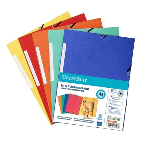 Carrefour lot de 5 chemises élastiques 3 rabats 24x32 cm cartonnées