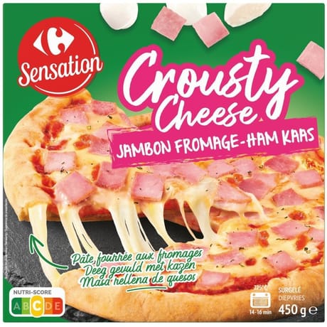 Carrefour sensation pizza crousty cheese jambon 450 gr