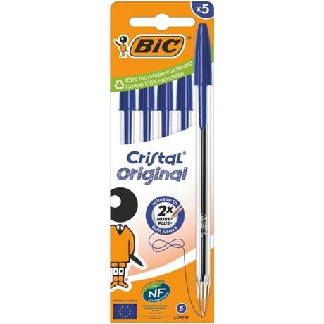 Stylo bille cristal medium bleu x5 boite carton