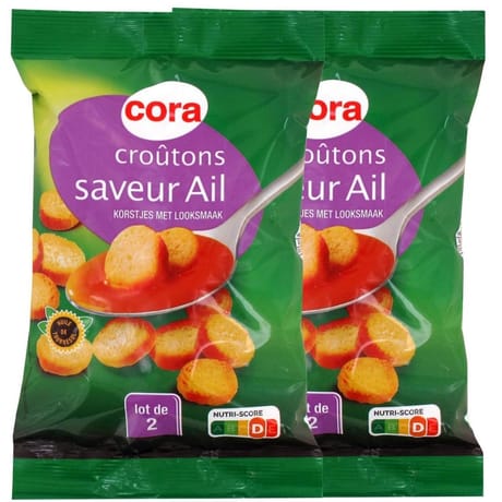 Cora croûtons ronds frits saveur ail pour soupe lot 2x90g