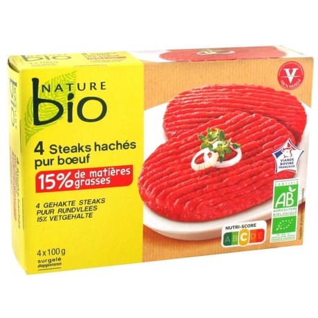 Nature Bio steaks hachés vbf  bio 15% mg 4x100g