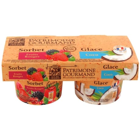 Patrimoine Gourmand duo glace coco sorbet fruits rouges 200ml 140g