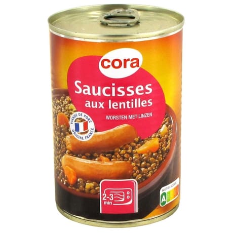 Cora saucisses lentilles 420g