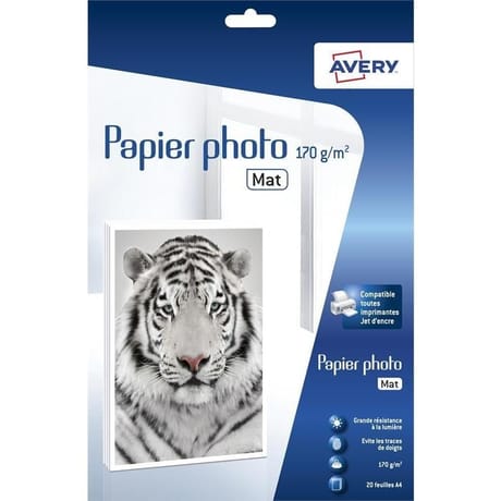 Avery 20 papiers photo mat 170g/m2 format A4 2585