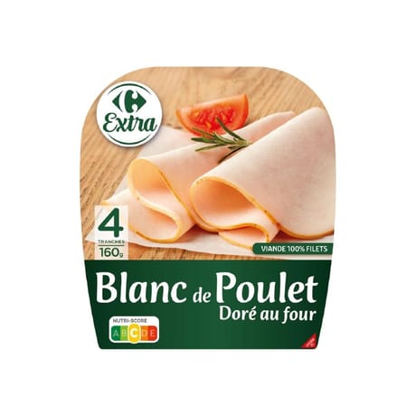 Carrefour extra blanc poulet doré au four 4 tranches 160g