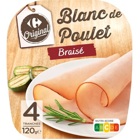 Carrefour original blanc de poulet braisé x4 120g