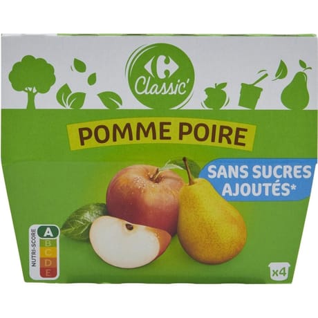 Carrefour classic' compote pomme poire sans sucre ajoutés x4 - 400g