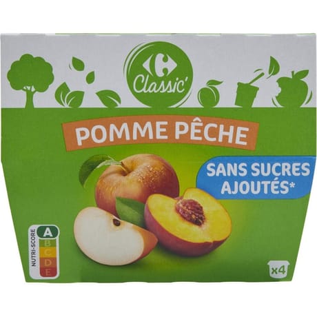 Carrefour classic' compotes pomme pêche sans sucre ajoutés x4 - 400g