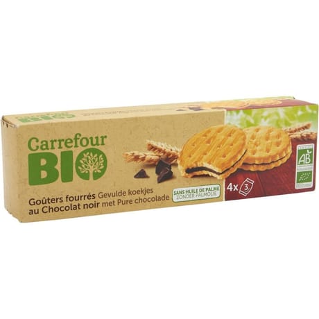 Carrefour bio biscuits fourrés cacao 185g