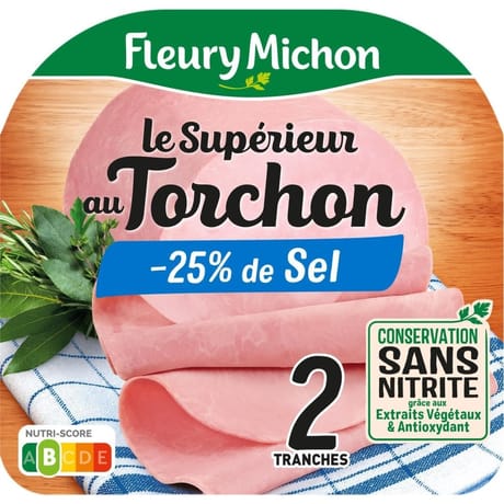Fleury Michon jambon le torchon cuit -25%sel 2 tranches 80g